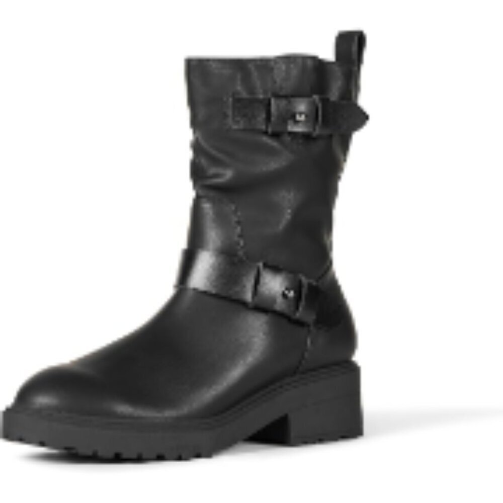 Women's Mid Calf Cropped Biker Boot with Faux Leather Upper